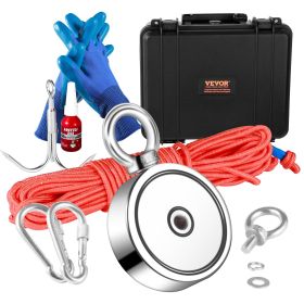 VEVOR Magnet Fishing Kit, 1200lbs 2.95inch Diameter Double Sided Fishing Magnets, Strong Neodymium Magnet with Heavy Duty 65FT Rope, Grappling Hook, )