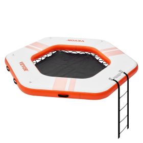 VEVOR Inflatable Floating Dock, ø8.5FT Inflatable Dock Platform with ø5FT Trampoline Mesh Pool, Non-Slip Floating Platform Water Mat with Portable Ba)