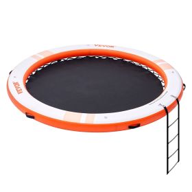 VEVOR Inflatable Floating Dock, ø8FT Inflatable Dock Platform with ø5FT Trampoline Mesh Pool, Non-Slip Floating Platform Water Mat with Portable Bag )