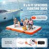 VEVOR Inflatable Floating Dock, 8 x 6FT Inflatable Dock Platform, Non-Slip Water Floating Dock Mat with Detachable Ladder & Portable Carrying Bag, Fl)
