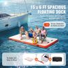 VEVOR Inflatable Floating Dock, 15 x 6FT Inflatable Dock Platform, Non-Slip Water Floating Dock Mat with Detachable Ladder & Portable Carrying Bag, F)