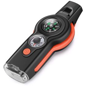 7-in-1 Multifunctional Outdoor Emergency Survival Whistle With Lanyard For Kayaking; Boating; Hiking; Camping; Climbing; Hunting; Fishing; Rescue Sig) (Color: Orange)